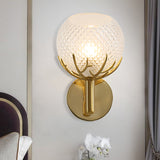 Global Wall Lamp Contemporary Style Frosted Lattice Glass 1 Light Brass Finish Wall Light Sconce Brass Clearhalo 'Modern wall lights' 'Modern' 'Wall Lamps & Sconces' 'Wall Lights' Lighting' 224063