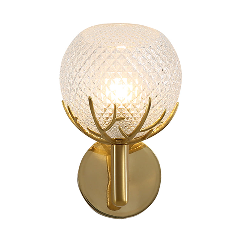 Global Wall Lamp Contemporary Style Frosted Lattice Glass 1 Light Brass Finish Wall Light Sconce Clearhalo 'Modern wall lights' 'Modern' 'Wall Lamps & Sconces' 'Wall Lights' Lighting' 224065