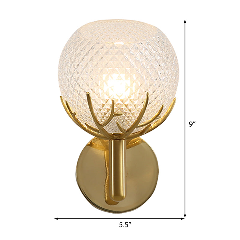 Global Wall Lamp Contemporary Style Frosted Lattice Glass 1 Light Brass Finish Wall Light Sconce Clearhalo 'Modern wall lights' 'Modern' 'Wall Lamps & Sconces' 'Wall Lights' Lighting' 224066