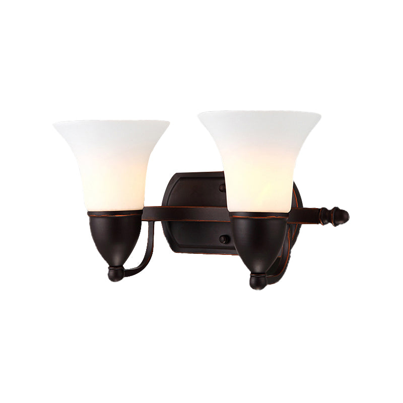 Red Brown Bell Wall Sconce Lighting Traditional Metal 1/2-Light Living Room Sconce Light with Frosted Glass Shade Clearhalo 'Wall Lamps & Sconces' 'Wall Lights' Lighting' 224069