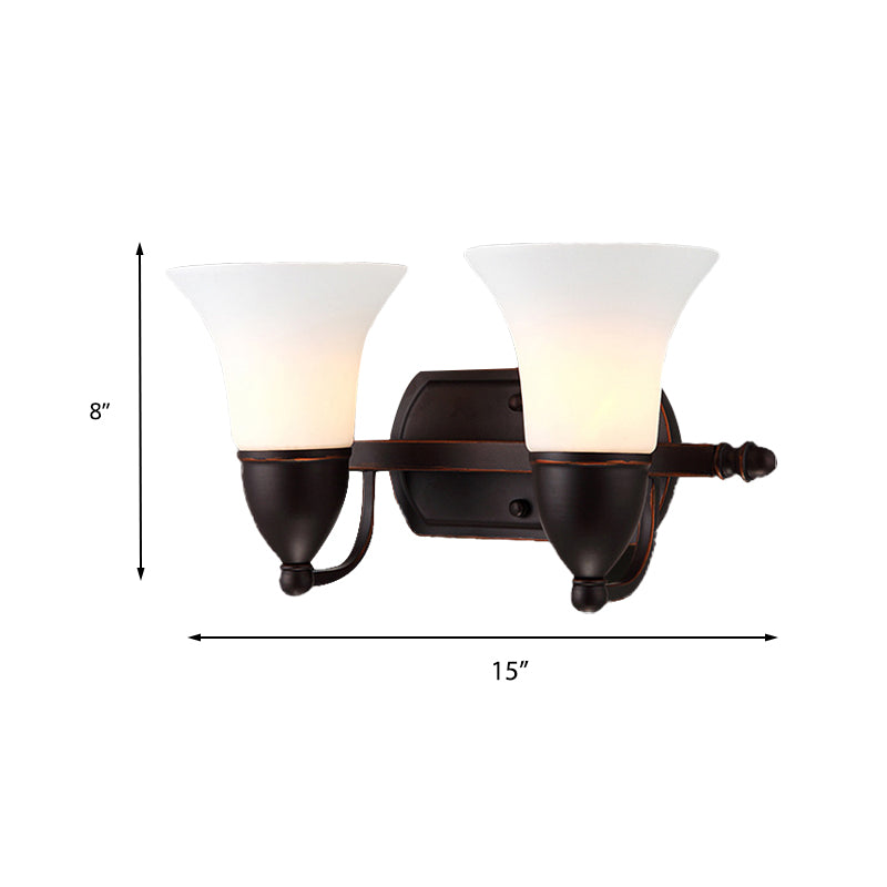 Red Brown Bell Wall Sconce Lighting Traditional Metal 1/2-Light Living Room Sconce Light with Frosted Glass Shade Clearhalo 'Wall Lamps & Sconces' 'Wall Lights' Lighting' 224070