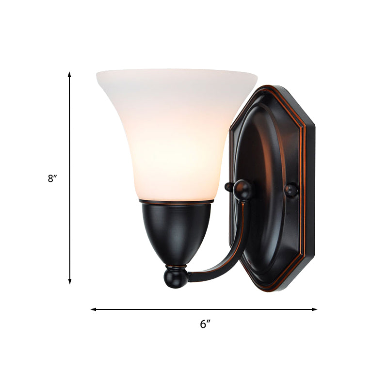 Red Brown Bell Wall Sconce Lighting Traditional Metal 1/2-Light Living Room Sconce Light with Frosted Glass Shade Clearhalo 'Wall Lamps & Sconces' 'Wall Lights' Lighting' 224075