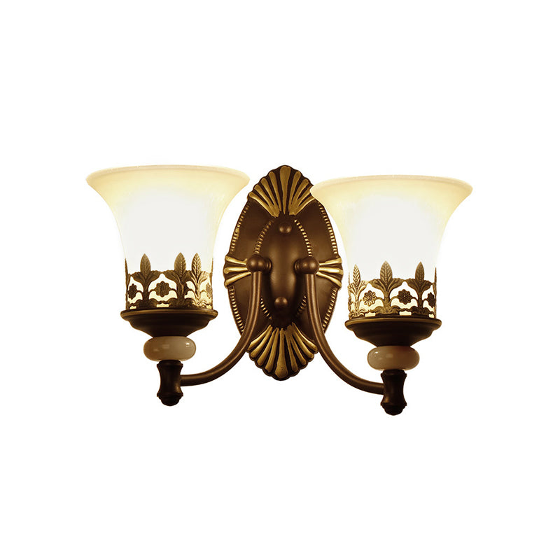 Black Bell Wall Light Fixture Retro White Glass Shade 1/2-Light Living Room Wall Lamp Clearhalo 'Wall Lamps & Sconces' 'Wall Lights' Lighting' 224084