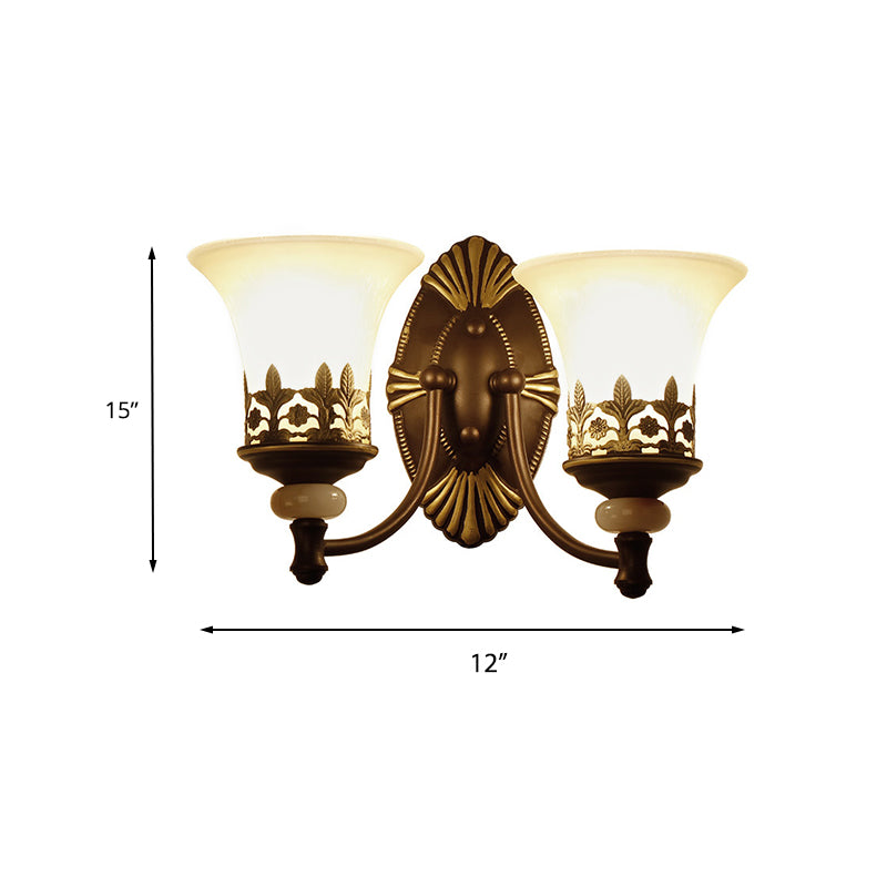 Black Bell Wall Light Fixture Retro White Glass Shade 1/2-Light Living Room Wall Lamp Clearhalo 'Wall Lamps & Sconces' 'Wall Lights' Lighting' 224085