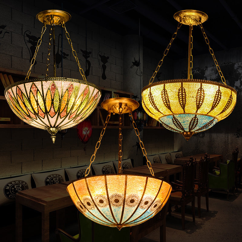 Metallic Bowl Ceiling Lighting Moroccan 3 Heads Restaurant Chandelier Light Fixture in Yellow Clearhalo 'Ceiling Lights' 'Chandeliers' Lighting' options 2240895