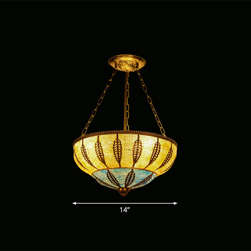 Metallic Bowl Ceiling Lighting Moroccan 3 Heads Restaurant Chandelier Light Fixture in Yellow Yellow 14" Clearhalo 'Ceiling Lights' 'Chandeliers' Lighting' options 2240898_836ac2cf-7422-4fd9-a542-5d21865a90f2