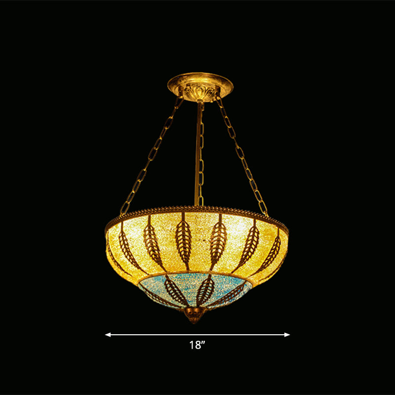 Metallic Bowl Ceiling Lighting Moroccan 3 Heads Restaurant Chandelier Light Fixture in Yellow Yellow 18" Clearhalo 'Ceiling Lights' 'Chandeliers' Lighting' options 2240899_6881e6e1-ccd4-4614-979a-6106b19c7ba0