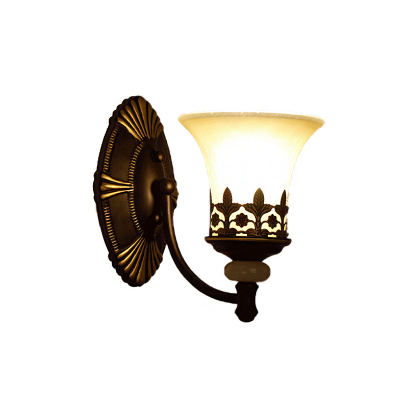 Black Bell Wall Light Fixture Retro White Glass Shade 1/2-Light Living Room Wall Lamp Clearhalo 'Wall Lamps & Sconces' 'Wall Lights' Lighting' 224090