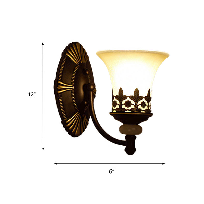 Black Bell Wall Light Fixture Retro White Glass Shade 1/2-Light Living Room Wall Lamp Clearhalo 'Wall Lamps & Sconces' 'Wall Lights' Lighting' 224091