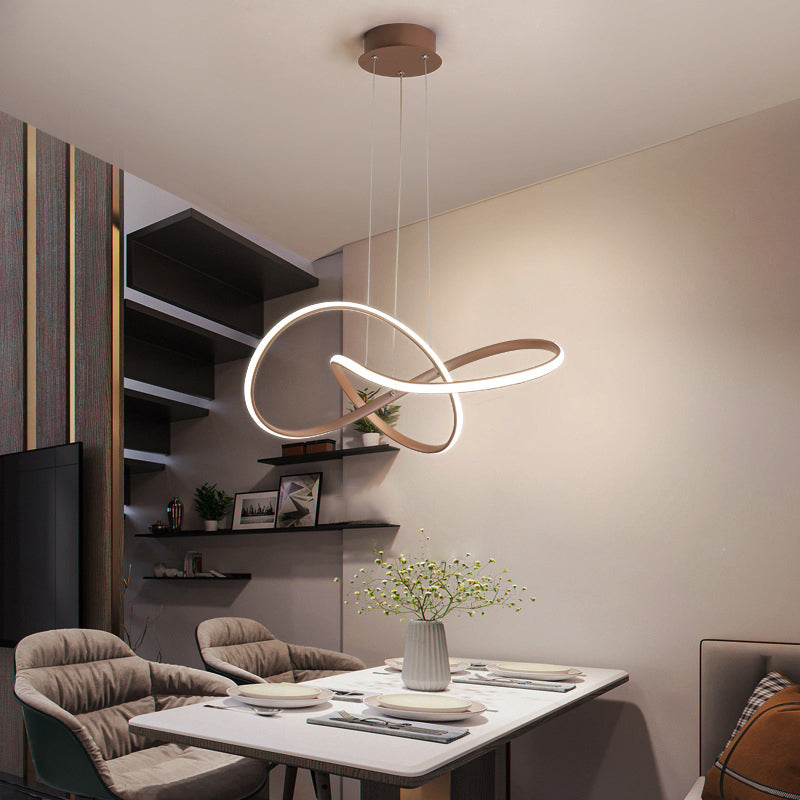 Modern Seamless Curve LED Ceiling Lighting Metallic Dining Room Chandelier  Light in Light Gray-White - Clearhalo