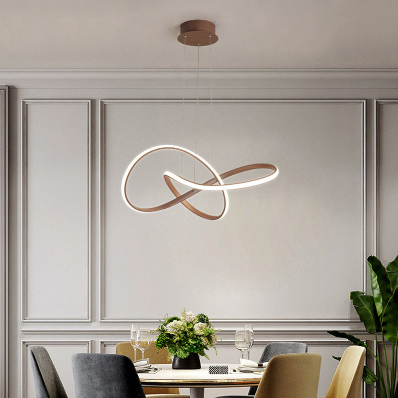 Modern Seamless Curve LED Ceiling Lighting Metallic Dining Room Chandelier  Light in Light Gray-White - Clearhalo