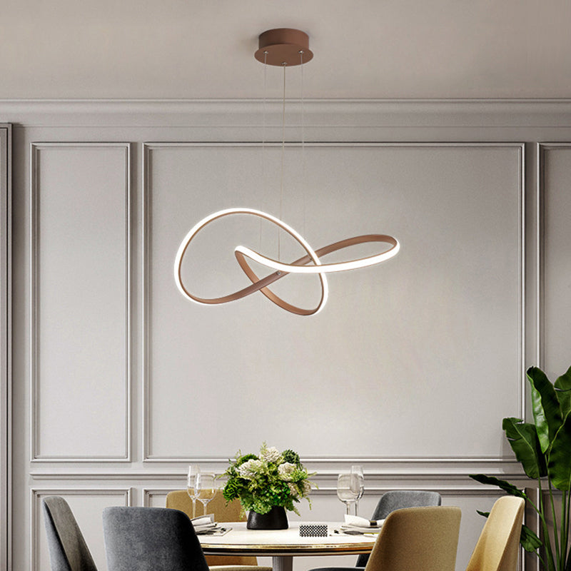 Seamless Curve Chandelier Pendant Light Contemporary Metallic Restaurant  LED Hanging Light in Gold