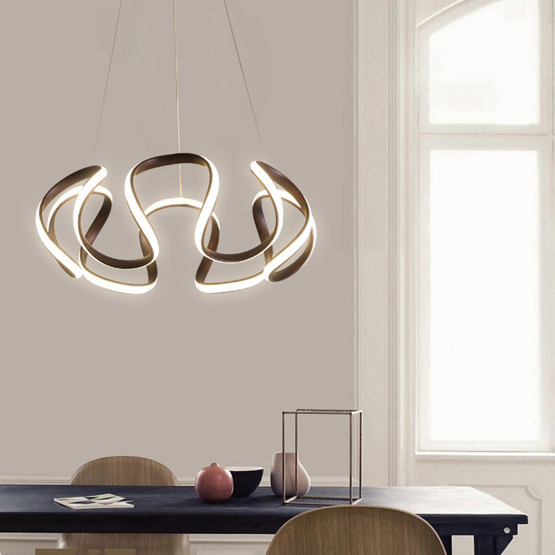 Minimalist Flower Shaped Chandelier Lighting Acrylic Living Room LED Pendant Light Coffee Clearhalo 'Ceiling Lights' 'Chandeliers' 'Modern Chandeliers' 'Modern' Lighting' 2241021