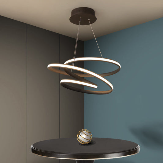 Seamless Curve Restaurant LED Suspension Light Metallic Nordic Style Chandelier Light in Coffee Coffee 21.5" Clearhalo 'Ceiling Lights' 'Chandeliers' 'Modern Chandeliers' 'Modern' Lighting' 2241036