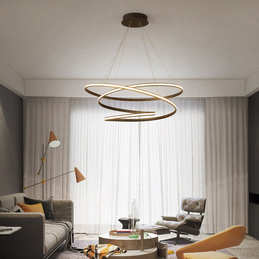 Seamless Curve Restaurant LED Suspension Light Metallic Nordic Style Chandelier Light in Coffee Coffee 39.5" Clearhalo 'Ceiling Lights' 'Chandeliers' 'Modern Chandeliers' 'Modern' Lighting' 2241037