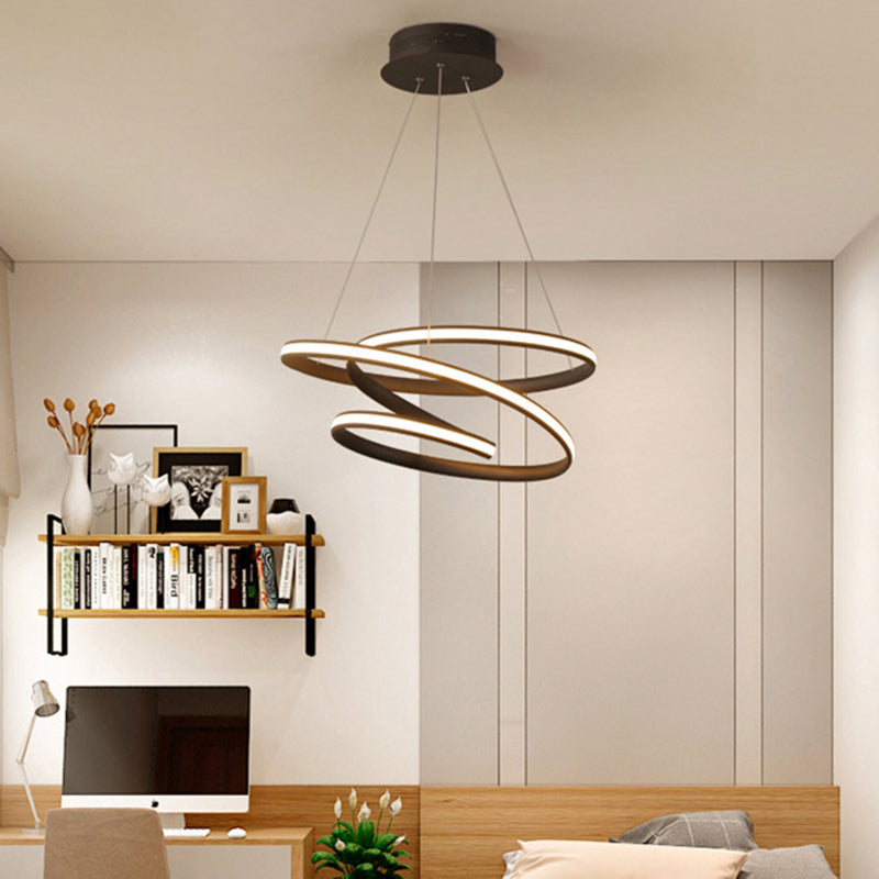 Seamless Curve Restaurant LED Suspension Light Metallic Nordic Style Chandelier Light in Coffee Clearhalo 'Ceiling Lights' 'Chandeliers' 'Modern Chandeliers' 'Modern' Lighting' 2241038