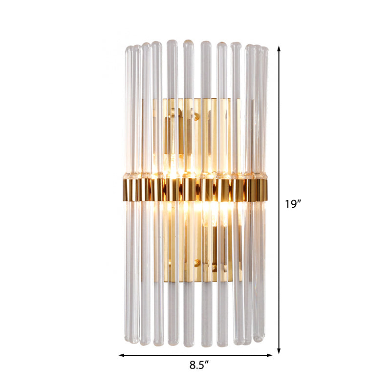 Cylinder Clear Crystal Sconce Lighting Modernism Stylish 2 Lights Gold Finish Wall Light for Living Room Clearhalo 'Modern wall lights' 'Modern' 'Wall Lamps & Sconces' 'Wall Lights' Lighting' 224104