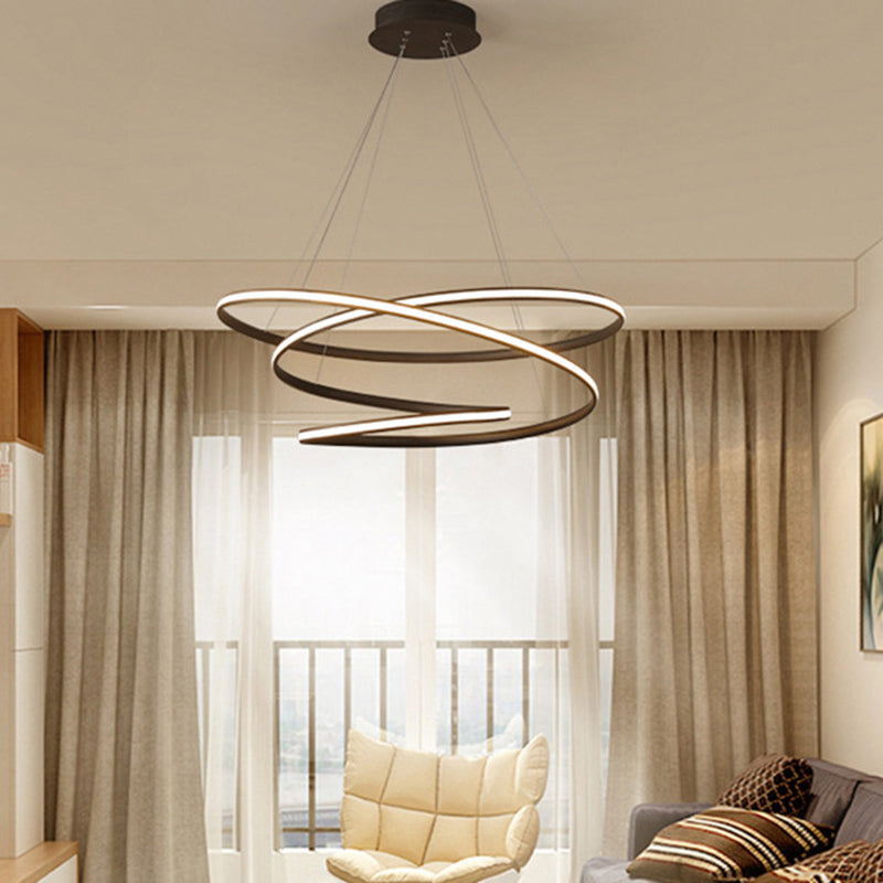 Seamless Curve Restaurant LED Suspension Light Metallic Nordic Style Chandelier Light in Coffee Clearhalo 'Ceiling Lights' 'Chandeliers' 'Modern Chandeliers' 'Modern' Lighting' 2241040