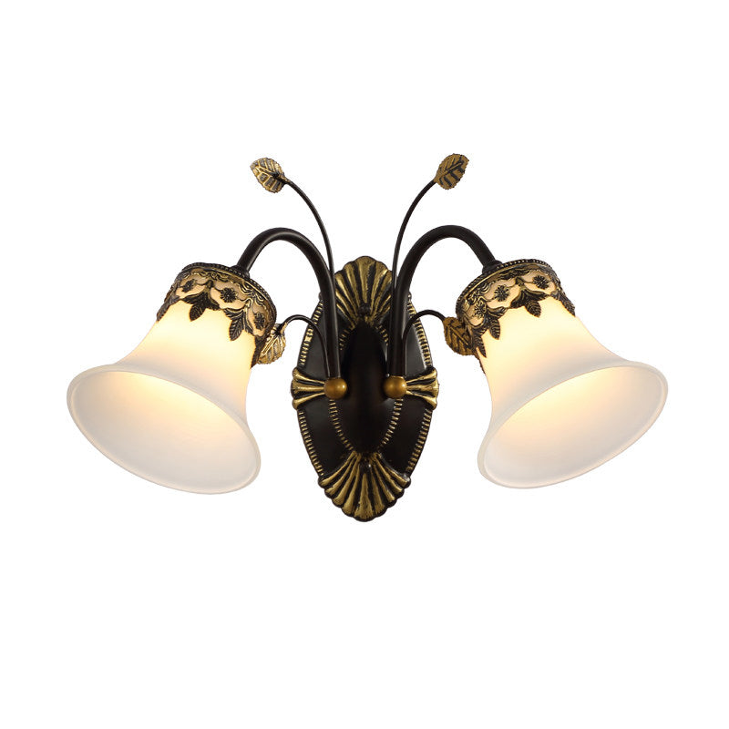 Frosted Glass Black Wall Sconce Bell 1/2-Light Vintage Wall Mount Light Fixture with Curved Arm for Foyer Clearhalo 'Wall Lamps & Sconces' 'Wall Lights' Lighting' 224110