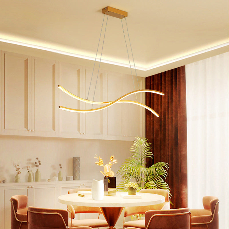 Waving Restaurant LED Hanging Light Metallic Minimalist Island Ceiling Light in Gold Clearhalo 'Ceiling Lights' 'Island Lights' Lighting' 2241110