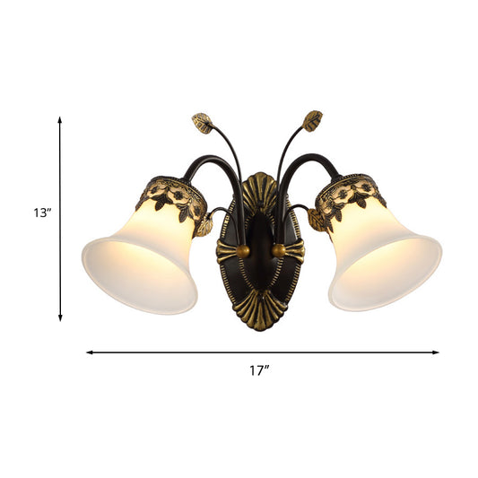 Frosted Glass Black Wall Sconce Bell 1/2-Light Vintage Wall Mount Light Fixture with Curved Arm for Foyer Clearhalo 'Wall Lamps & Sconces' 'Wall Lights' Lighting' 224111