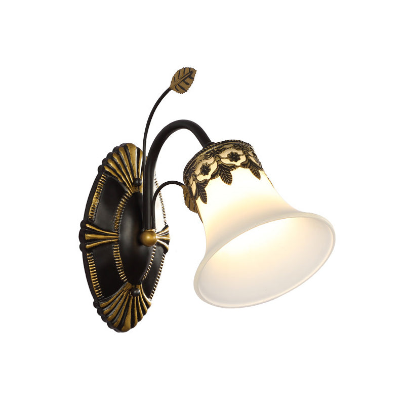 Frosted Glass Black Wall Sconce Bell 1/2-Light Vintage Wall Mount Light Fixture with Curved Arm for Foyer Clearhalo 'Wall Lamps & Sconces' 'Wall Lights' Lighting' 224116