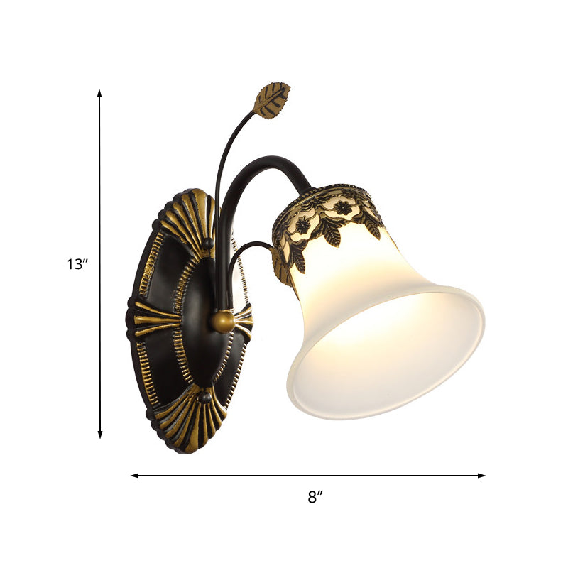 Frosted Glass Black Wall Sconce Bell 1/2-Light Vintage Wall Mount Light Fixture with Curved Arm for Foyer Clearhalo 'Wall Lamps & Sconces' 'Wall Lights' Lighting' 224117