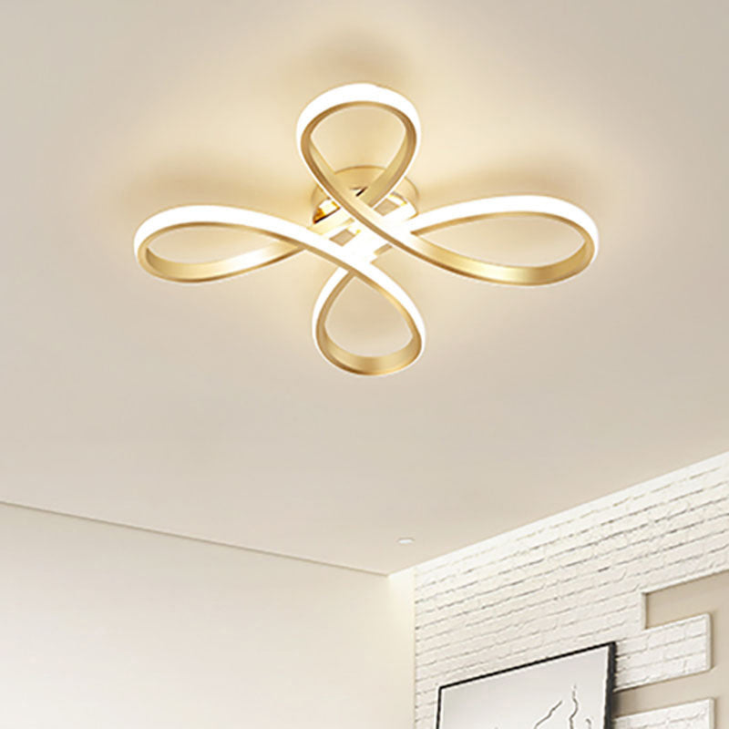 Contemporary Floral Flush Mount Light Aluminum Bedroom LED Semi Flush Ceiling Light in Gold Clearhalo 'Ceiling Lights' 'Close To Ceiling Lights' 'Close to ceiling' 'Flush mount' Lighting' 2241179