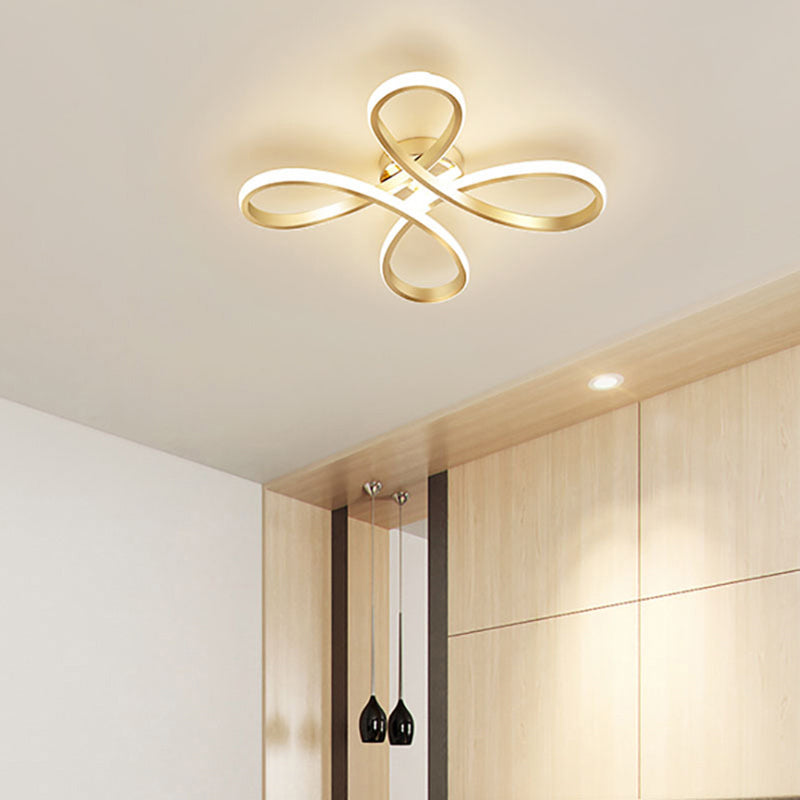 Contemporary Floral Flush Mount Light Aluminum Bedroom LED Semi Flush Ceiling Light in Gold Clearhalo 'Ceiling Lights' 'Close To Ceiling Lights' 'Close to ceiling' 'Flush mount' Lighting' 2241181