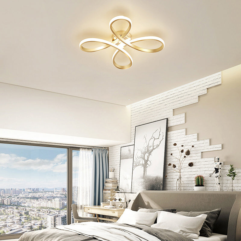 Contemporary Floral Flush Mount Light Aluminum Bedroom LED Semi Flush Ceiling Light in Gold Clearhalo 'Ceiling Lights' 'Close To Ceiling Lights' 'Close to ceiling' 'Flush mount' Lighting' 2241182