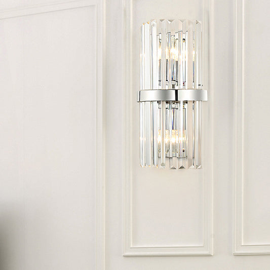 Contemporary Style Cylinder Wall Sconce Fixture Clear Crystal 2 Lights Bedroom Wall Lighting in Chrome Chrome Clearhalo 'Modern wall lights' 'Modern' 'Wall Lamps & Sconces' 'Wall Lights' Lighting' 224118