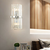 Contemporary Style Cylinder Wall Sconce Fixture Clear Crystal 2 Lights Bedroom Wall Lighting in Chrome Clearhalo 'Modern wall lights' 'Modern' 'Wall Lamps & Sconces' 'Wall Lights' Lighting' 224119