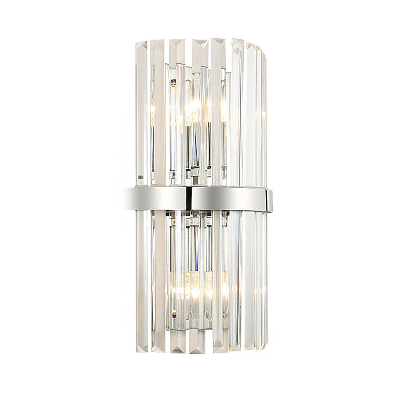 Contemporary Style Cylinder Wall Sconce Fixture Clear Crystal 2 Lights Bedroom Wall Lighting in Chrome Clearhalo 'Modern wall lights' 'Modern' 'Wall Lamps & Sconces' 'Wall Lights' Lighting' 224120