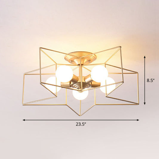 Iron Five-Pointed Star Semi Flush Light Simplicity 5 Bulbs Living Room Flush Ceiling Light Fixture Gold Clearhalo 'Ceiling Lights' 'Close To Ceiling Lights' 'Close to ceiling' 'Semi-flushmount' Lighting' 2241310