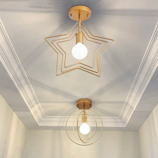 1-Light Semi Flush Mount Lighting Retro Style Geometric Iron Flush Mount Fixture for Corridor Clearhalo 'Ceiling Lights' 'Close To Ceiling Lights' 'Close to ceiling' 'Semi-flushmount' Lighting' 2241320