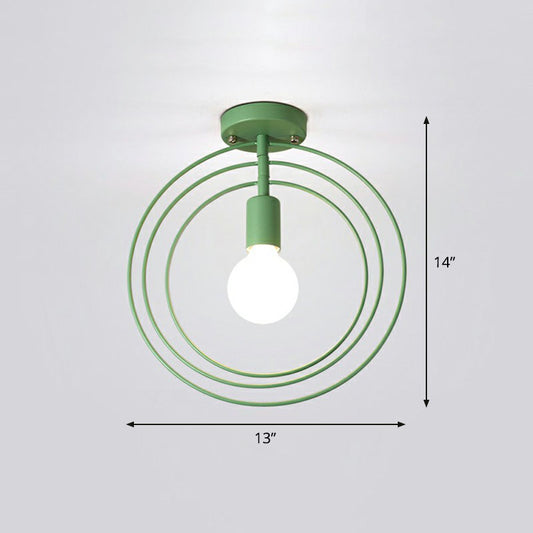 1-Light Semi Flush Mount Lighting Retro Style Geometric Iron Flush Mount Fixture for Corridor Green Round Clearhalo 'Ceiling Lights' 'Close To Ceiling Lights' 'Close to ceiling' 'Semi-flushmount' Lighting' 2241322