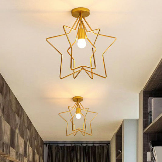 Industrial Star Semi Flush Mount Single Iron Flushmount Ceiling Light in Gold for Corridor Clearhalo 'Ceiling Lights' 'Close To Ceiling Lights' 'Close to ceiling' 'Semi-flushmount' Lighting' 2241328