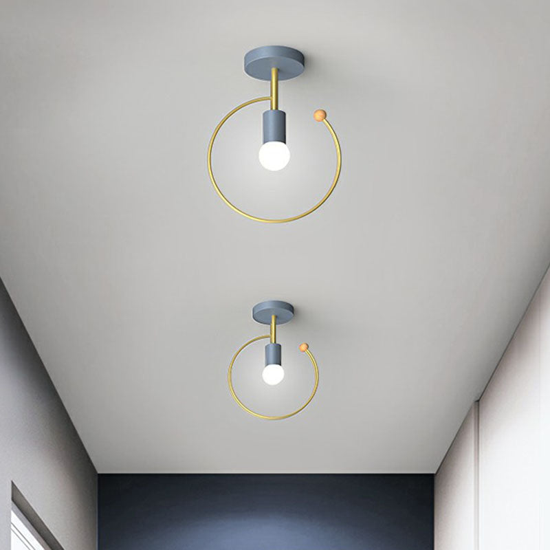 Geometrical Metallic Semi Flush Ceiling Light Vintage 1-Light Corridor Flush Mount Lighting Fixture Clearhalo 'Ceiling Lights' 'Close To Ceiling Lights' 'Close to ceiling' 'Semi-flushmount' Lighting' 2241331