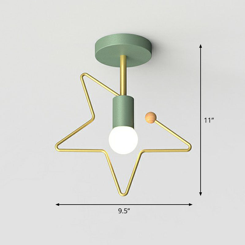 Geometrical Metallic Semi Flush Ceiling Light Vintage 1-Light Corridor Flush Mount Lighting Fixture Green Star Clearhalo 'Ceiling Lights' 'Close To Ceiling Lights' 'Close to ceiling' 'Semi-flushmount' Lighting' 2241340