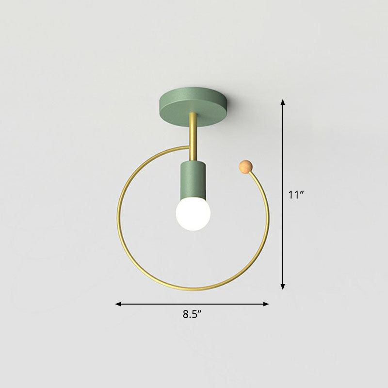 Geometrical Metallic Semi Flush Ceiling Light Vintage 1-Light Corridor Flush Mount Lighting Fixture Green Round Clearhalo 'Ceiling Lights' 'Close To Ceiling Lights' 'Close to ceiling' 'Semi-flushmount' Lighting' 2241341