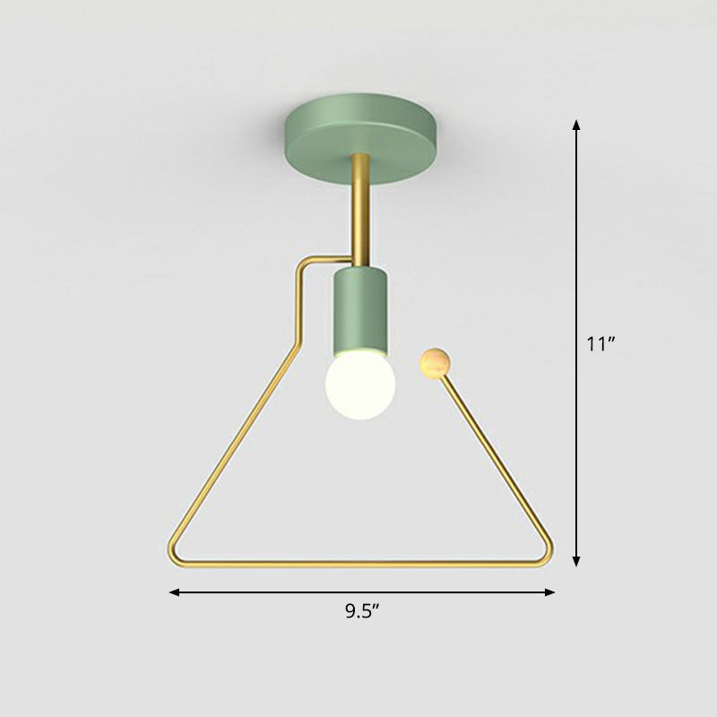 Geometrical Metallic Semi Flush Ceiling Light Vintage 1-Light Corridor Flush Mount Lighting Fixture Green Trapezoid Clearhalo 'Ceiling Lights' 'Close To Ceiling Lights' 'Close to ceiling' 'Semi-flushmount' Lighting' 2241342