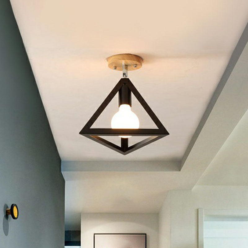 Geometrical Iron Semi Flush Mount Industrial Single-Bulb Entryway Flushmount Ceiling Light Clearhalo 'Ceiling Lights' 'Close To Ceiling Lights' 'Close to ceiling' 'Semi-flushmount' Lighting' 2241365