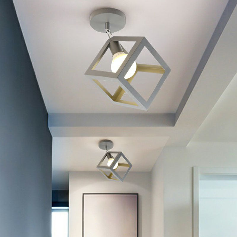 Retro Geometric Semi Flush Mount Lighting 1��Head Iron Flush Mount Fixture for Entryway Clearhalo 'Ceiling Lights' 'Close To Ceiling Lights' 'Close to ceiling' 'Semi-flushmount' Lighting' 2241397