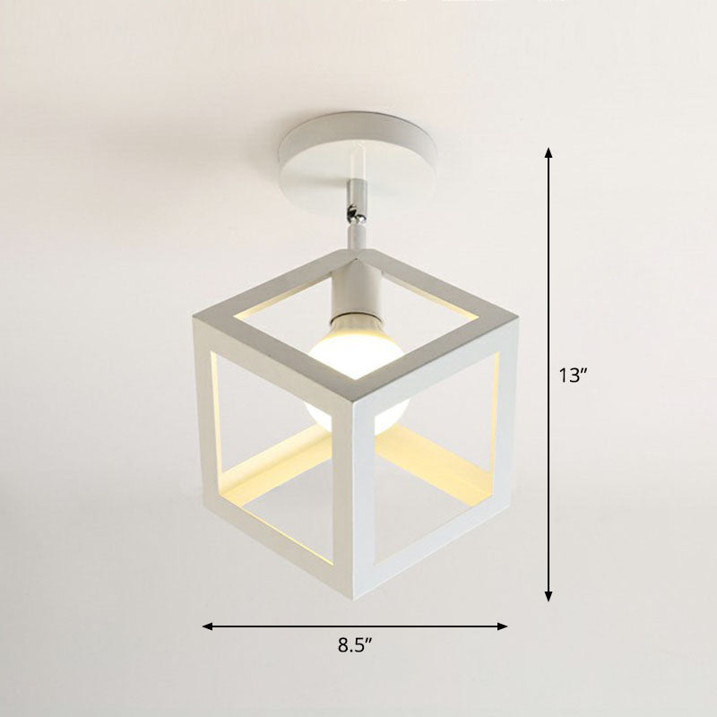 Retro Geometric Semi Flush Mount Lighting 1 Head Iron Flush Mount Fixture for Entryway White Square Clearhalo 'Ceiling Lights' 'Close To Ceiling Lights' 'Lighting' 2241400_aa0fc2a4-9f59-44f6-9ff6-f828c7c0c751