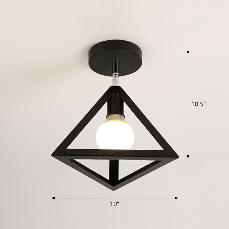 Retro Geometric Semi Flush Mount Lighting 1��Head Iron Flush Mount Fixture for Entryway Black Triangle Clearhalo 'Ceiling Lights' 'Close To Ceiling Lights' 'Close to ceiling' 'Semi-flushmount' Lighting' 2241401