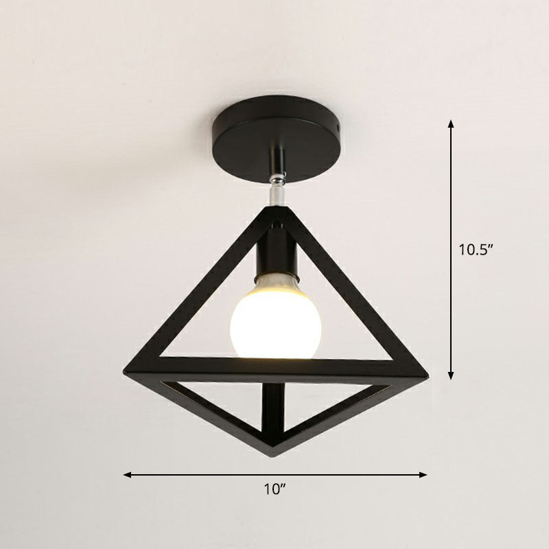 Retro Geometric Semi Flush Mount Lighting 1 Head Iron Flush Mount Fixture for Entryway Black Triangle Clearhalo 'Ceiling Lights' 'Close To Ceiling Lights' 'Lighting' 2241401_37d17003-232a-4510-8cd8-66a2efcb9e40