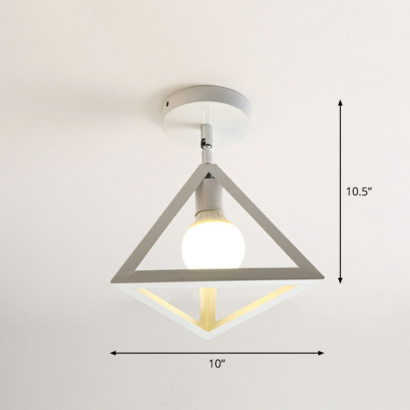 Retro Geometric Semi Flush Mount Lighting 1��Head Iron Flush Mount Fixture for Entryway White Triangle Clearhalo 'Ceiling Lights' 'Close To Ceiling Lights' 'Close to ceiling' 'Semi-flushmount' Lighting' 2241402