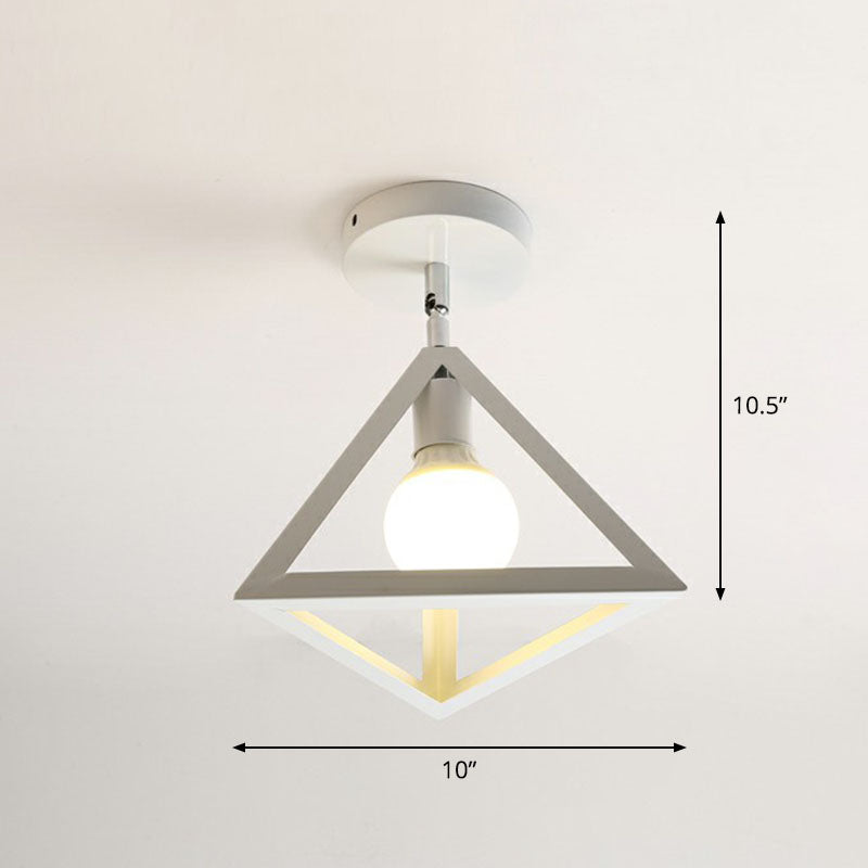 Retro Geometric Semi Flush Mount Lighting 1 Head Iron Flush Mount Fixture for Entryway White Triangle Clearhalo 'Ceiling Lights' 'Close To Ceiling Lights' 'Lighting' 2241402_27d459c4-b5ff-4953-9b5e-81c0d3311fd3