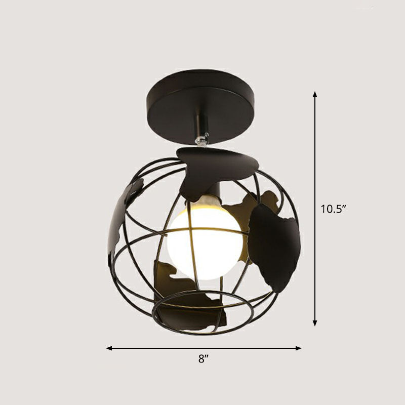 Retro Geometric Semi Flush Mount Lighting 1 Head Iron Flush Mount Fixture for Entryway Black Globe Clearhalo 'Ceiling Lights' 'Close To Ceiling Lights' 'Lighting' 2241403_c6a7bace-fc72-4316-b5b4-0e13e9790bb6