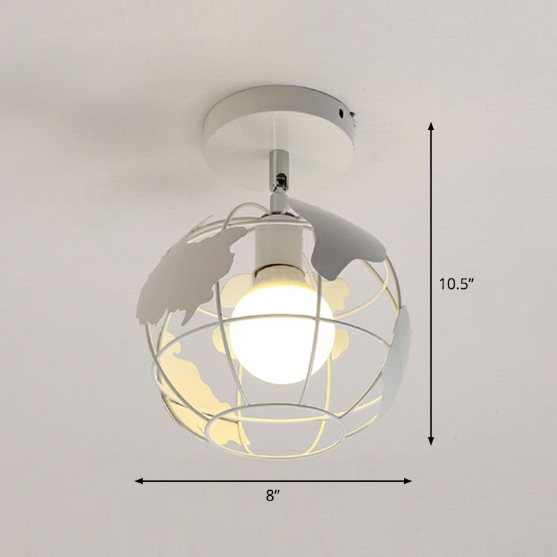 Retro Geometric Semi Flush Mount Lighting 1��Head Iron Flush Mount Fixture for Entryway White Globe Clearhalo 'Ceiling Lights' 'Close To Ceiling Lights' 'Close to ceiling' 'Semi-flushmount' Lighting' 2241404